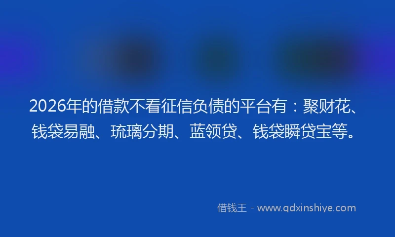 2026年的借款不看征信负债的平台有：聚财花、钱袋易融、琉璃分期、蓝领贷、钱袋瞬贷宝等。