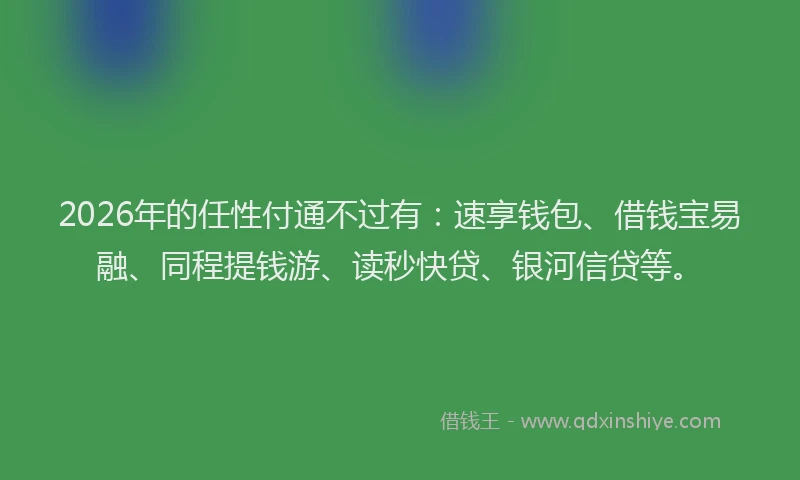 2026年的任性付通不过有：速享钱包、借钱宝易融、同程提钱游、读秒快贷、银河信贷等。
