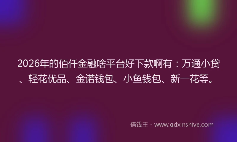 2026年的佰仟金融啥平台好下款啊有：万通小贷、轻花优品、金诺钱包、小鱼钱包、新一花等。