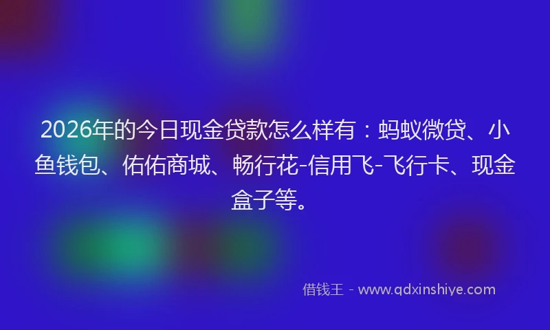 2026年的今日现金贷款怎么样有:蚂蚁微贷、小鱼钱包、佑佑商城、畅行花-信用飞-飞行卡、现金盒子等。