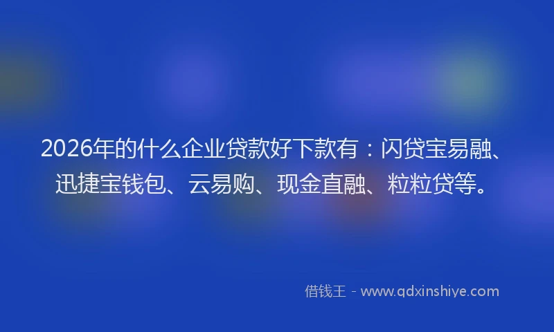 2026年的什么企业贷款好下款有:闪贷宝易融、迅捷宝钱包、云易购、现金直融、粒粒贷等。
