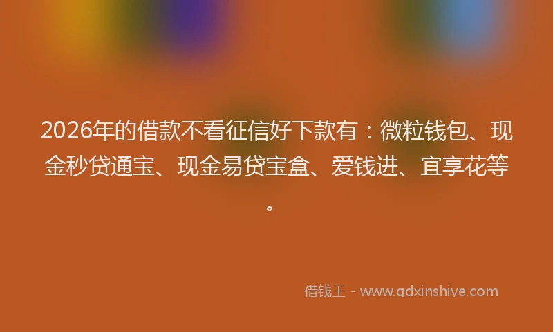 2026年的借款不看征信好下款有：微粒钱包、现金秒贷通宝、现金易贷宝盒、爱钱进、宜享花等。