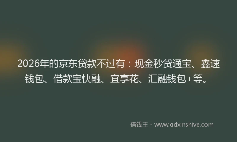 2026年的京东贷款不过有：现金秒贷通宝、鑫速钱包、借款宝快融、宜享花、汇融钱包+等。