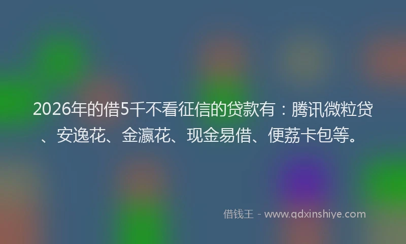 2026年的借5千不看征信的贷款有：腾讯微粒贷、安逸花、金瀛花、现金易借、便荔卡包等。