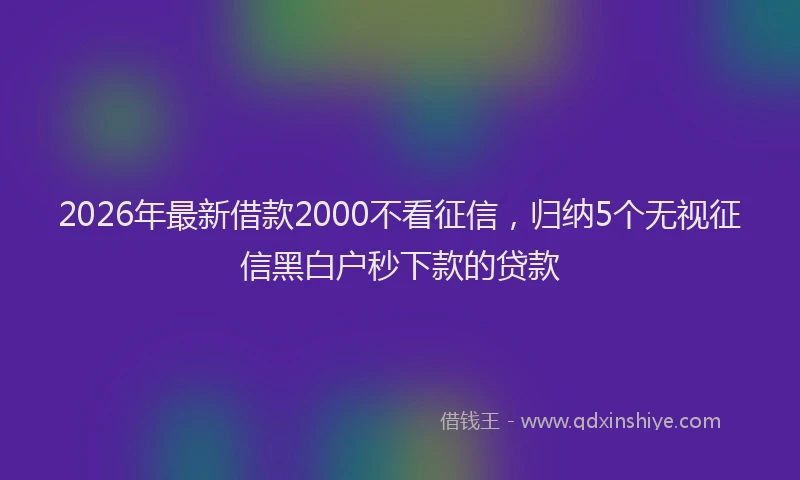 2026年最新借款2000不看征信，归纳5个无视征信黑白户秒下款的贷款