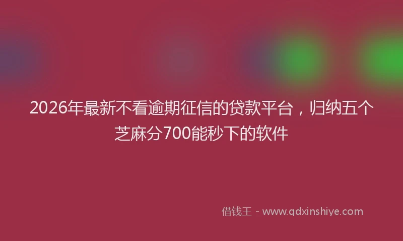 2026年最新不看逾期征信的贷款平台，归纳五个芝麻分700能秒下的软件