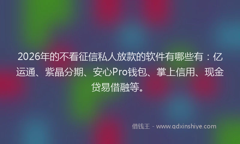 2026年的不看征信私人放款的软件有哪些有：亿运通、紫晶分期、安心Pro钱包、掌上信用、现金贷易借融等。