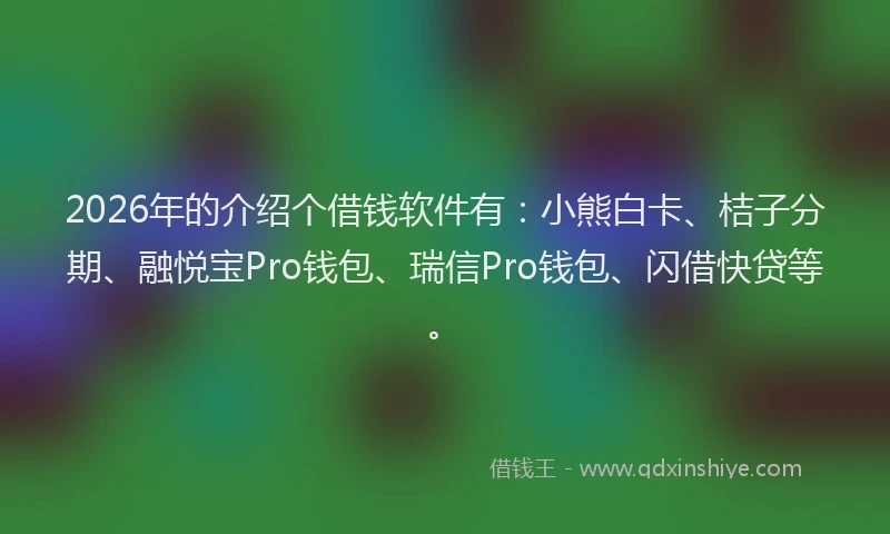 2026年的介绍个借钱软件有:小熊白卡、桔子分期、融悦宝Pro钱包、瑞信Pro钱包、闪借快贷等。