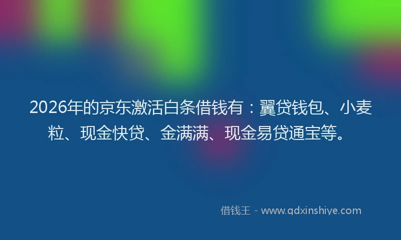 2026年的京东激活白条借钱有:翼贷钱包、小麦粒、现金快贷、金满满、现金易贷通宝等。
