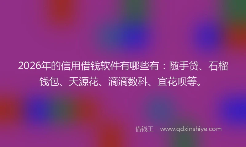 2026年的信用借钱软件有哪些有：随手贷、石榴钱包、天源花、滴滴数科、宜花呗等。