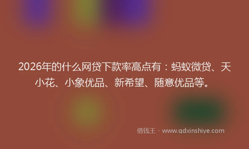 2026年的什么网贷下款率高点有:蚂蚁微贷、天小花、小象优品、新希望、随意优品等。