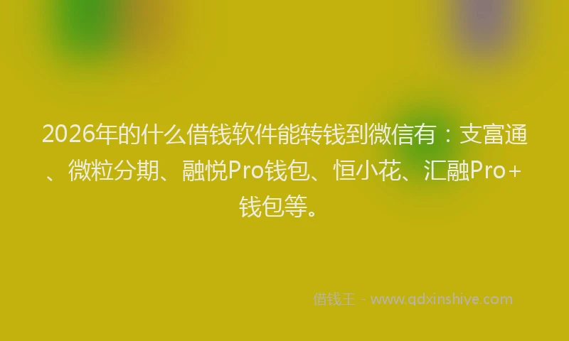 2026年的什么借钱软件能转钱到微信有：支富通、微粒分期、融悦Pro钱包、恒小花、汇融Pro+钱包等。