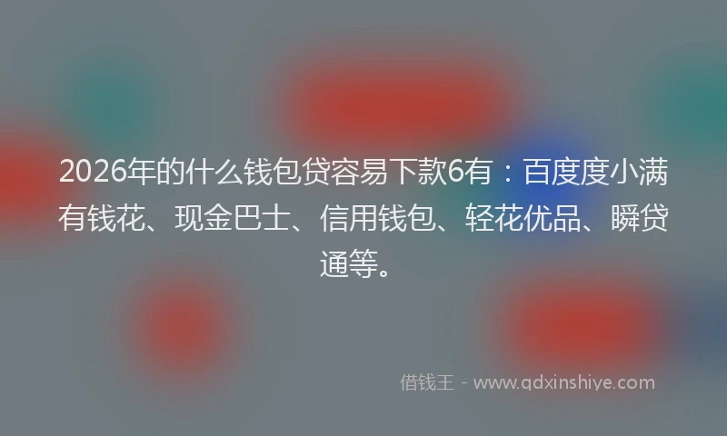 2026年的什么钱包贷容易下款6有:百度度小满有钱花、现金巴士、信用钱包、轻花优品、瞬贷通等。
