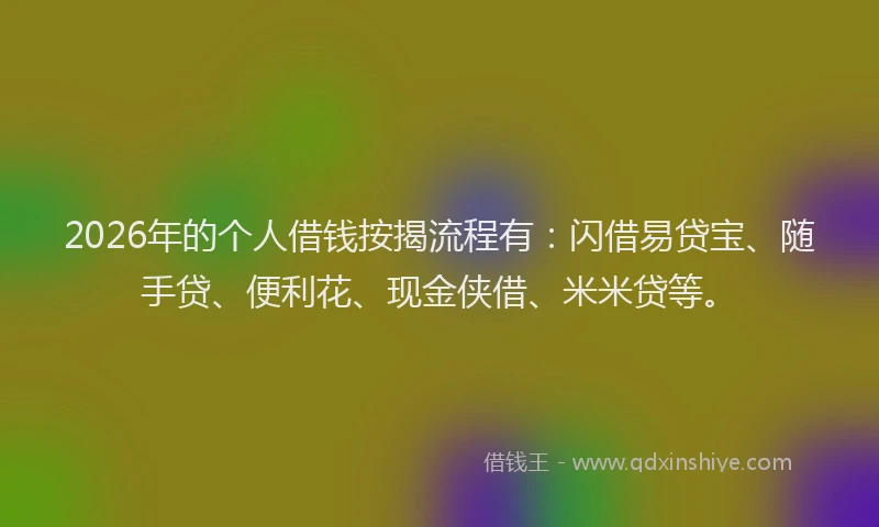 2026年的个人借钱按揭流程有：闪借易贷宝、随手贷、便利花、现金侠借、米米贷等。