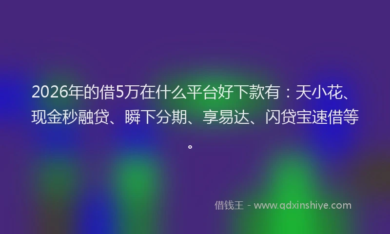 2026年的借5万在什么平台好下款有：天小花、现金秒融贷、瞬下分期、享易达、闪贷宝速借等。