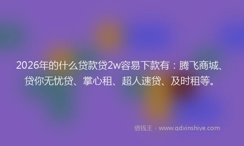 2026年的什么贷款贷2w容易下款有：腾飞商城、贷你无忧贷、掌心租、超人速贷、及时租等。