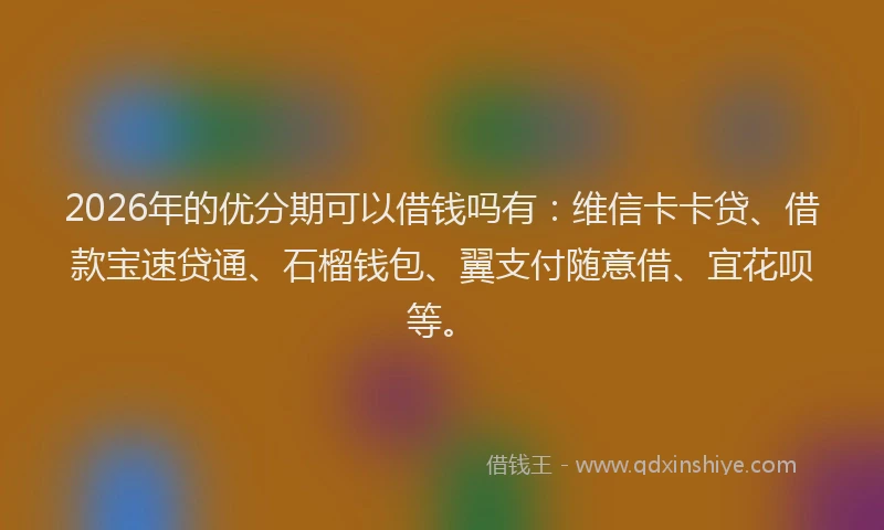 2026年的优分期可以借钱吗有：维信卡卡贷、借款宝速贷通、石榴钱包、翼支付随意借、宜花呗等。