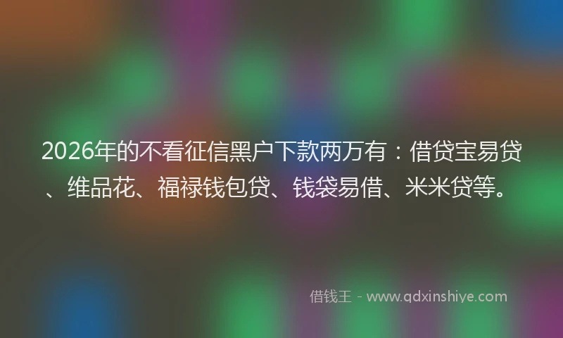 2026年的不看征信黑户下款两万有:借贷宝易贷、维品花、福禄钱包贷、钱袋易借、米米贷等。