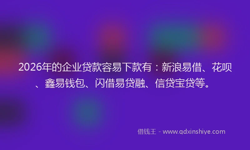 2026年的企业贷款容易下款有：新浪易借、花呗、鑫易钱包、闪借易贷融、信贷宝贷等。