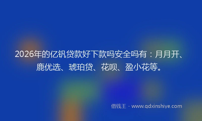 2026年的亿钒贷款好下款吗安全吗有：月月开、鹿优选、琥珀贷、花呗、盈小花等。
