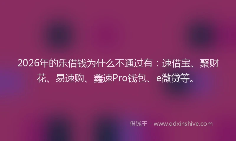 2026年的乐借钱为什么不通过有：速借宝、聚财花、易速购、鑫速Pro钱包、e微贷等。