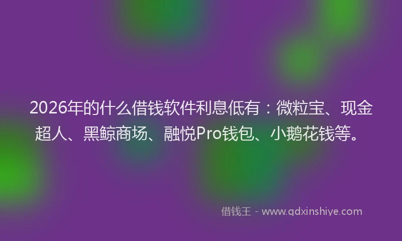 2026年的什么借钱软件利息低有：微粒宝、现金超人、黑鲸商场、融悦Pro钱包、小鹅花钱等。