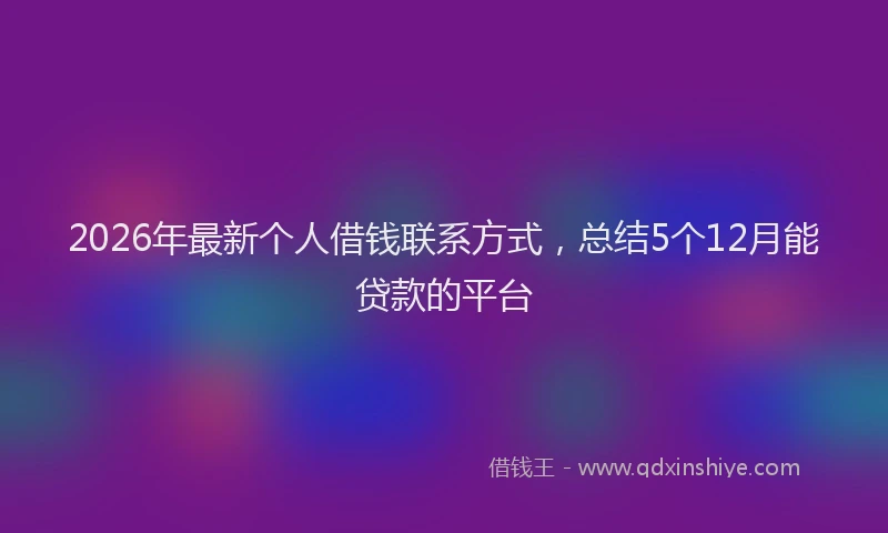 2026年最新个人借钱联系方式,总结5个12月能贷款的平台