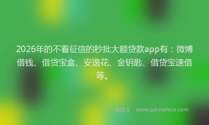 2026年的不看征信的秒批大额贷款app有:微博借钱、借贷宝盒、安逸花、金钥匙、借贷宝速借等。