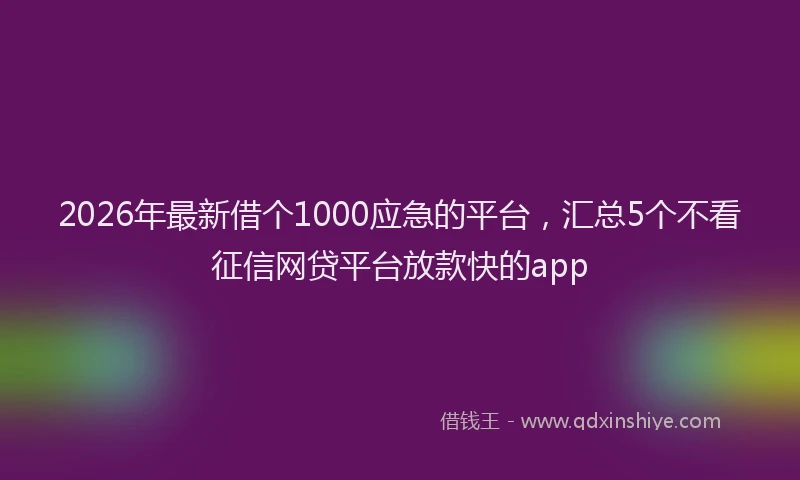 2026年最新借个1000应急的平台，汇总5个不看征信网贷平台放款快的app