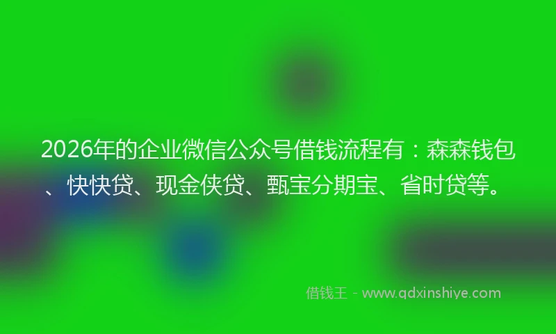 2026年的企业微信公众号借钱流程有:森森钱包、快快贷、现金侠贷、甄宝分期宝、省时贷等。
