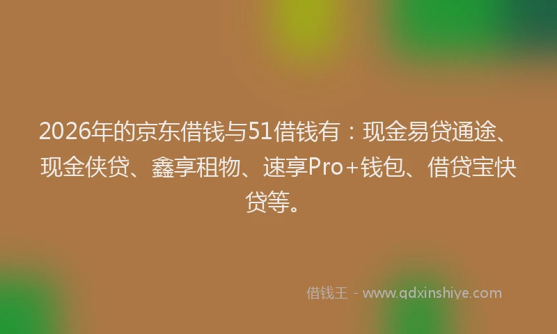 2026年的京东借钱与51借钱有:现金易贷通途、现金侠贷、鑫享租物、速享Pro+钱包、借贷宝快贷等。