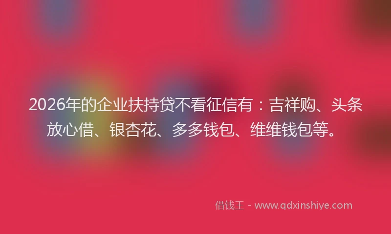 2026年的企业扶持贷不看征信有：吉祥购、头条放心借、银杏花、多多钱包、维维钱包等。