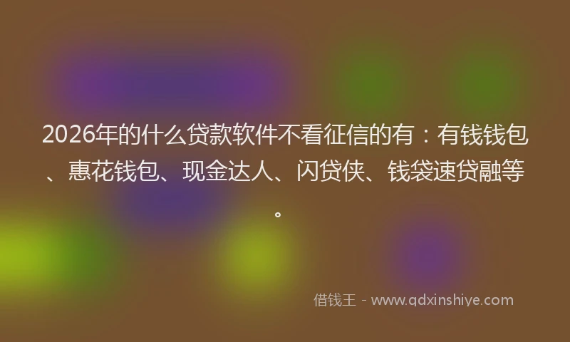 2026年的什么贷款软件不看征信的有：有钱钱包、惠花钱包、现金达人、闪贷侠、钱袋速贷融等。