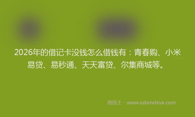 2026年的借记卡没钱怎么借钱有:青春购、小米易贷、易秒通、天天富贷、尔集商城等。