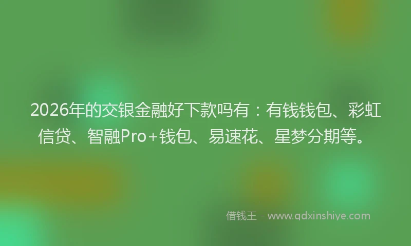 2026年的交银金融好下款吗有:有钱钱包、彩虹信贷、智融Pro+钱包、易速花、星梦分期等。