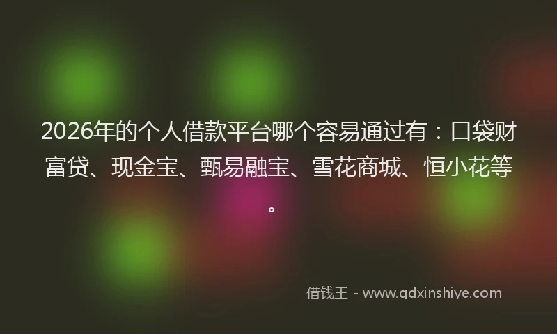 2026年的个人借款平台哪个容易通过有：口袋财富贷、现金宝、甄易融宝、雪花商城、恒小花等。