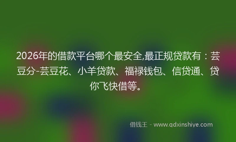 2026年的借款平台哪个最安全,最正规贷款有：芸豆分-芸豆花、小羊贷款、福禄钱包、信贷通、贷你飞快借等。