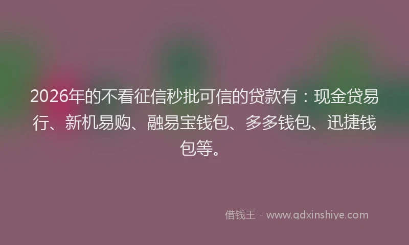 2026年的不看征信秒批可信的贷款有：现金贷易行、新机易购、融易宝钱包、多多钱包、迅捷钱包等。