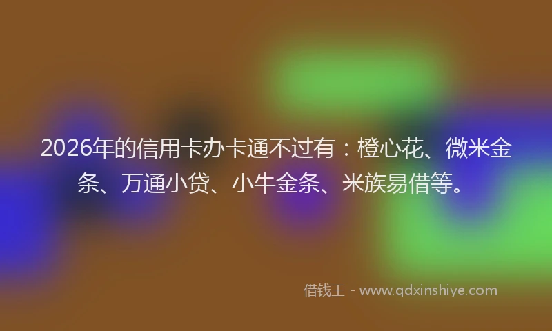 2026年的信用卡办卡通不过有:橙心花、微米金条、万通小贷、小牛金条、米族易借等。