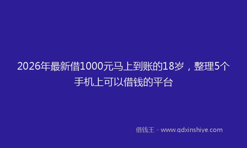2026年最新借1000元马上到账的18岁，整理5个手机上可以借钱的平台