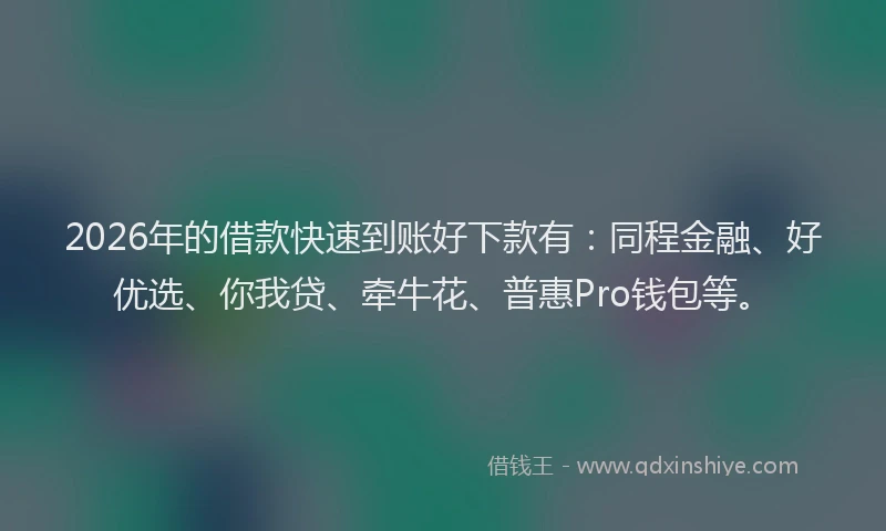 2026年的借款快速到账好下款有：同程金融、好优选、你我贷、牵牛花、普惠Pro钱包等。