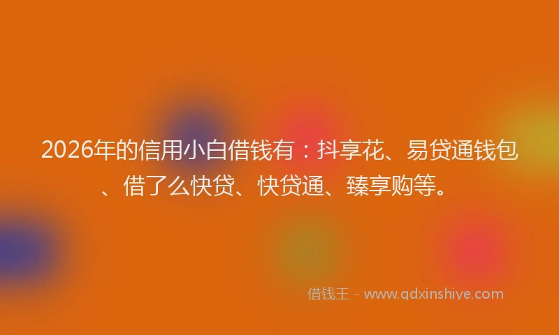 2026年的信用小白借钱有：抖享花、易贷通钱包、借了么快贷、快贷通、臻享购等。