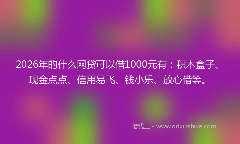 2026年的什么网贷可以借1000元有:积木盒子、现金点点、信用易飞、钱小乐、放心借等。