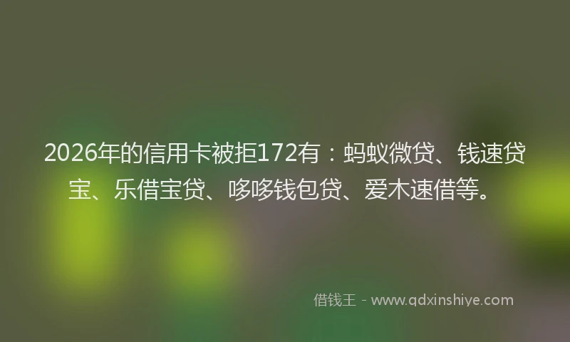 2026年的信用卡被拒172有：蚂蚁微贷、钱速贷宝、乐借宝贷、哆哆钱包贷、爱木速借等。