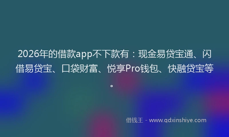 2026年的借款app不下款有：现金易贷宝通、闪借易贷宝、口袋财富、悦享Pro钱包、快融贷宝等。