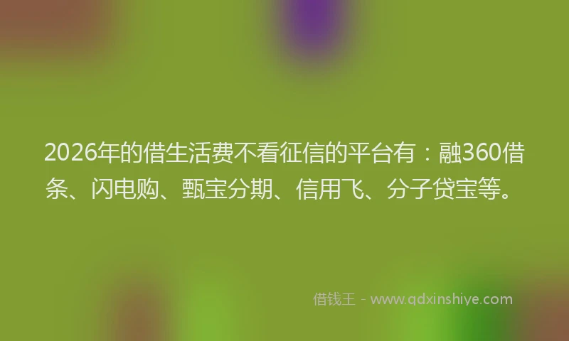 2026年的借生活费不看征信的平台有:融360借条、闪电购、甄宝分期、信用飞、分子贷宝等。