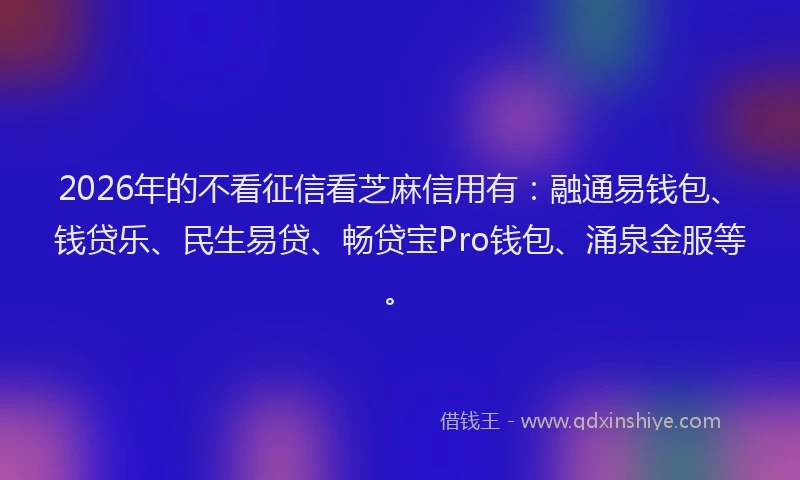 2026年的不看征信看芝麻信用有：融通易钱包、钱贷乐、民生易贷、畅贷宝Pro钱包、涌泉金服等。