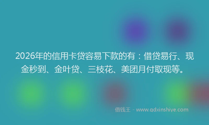 2026年的信用卡贷容易下款的有：借贷易行、现金秒到、金叶贷、三枝花、美团月付取现等。