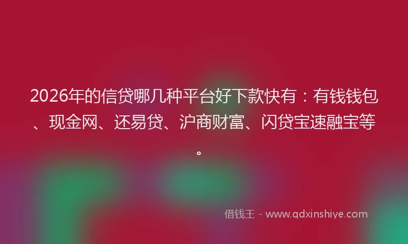 2026年的信贷哪几种平台好下款快有：有钱钱包、现金网、还易贷、沪商财富、闪贷宝速融宝等。