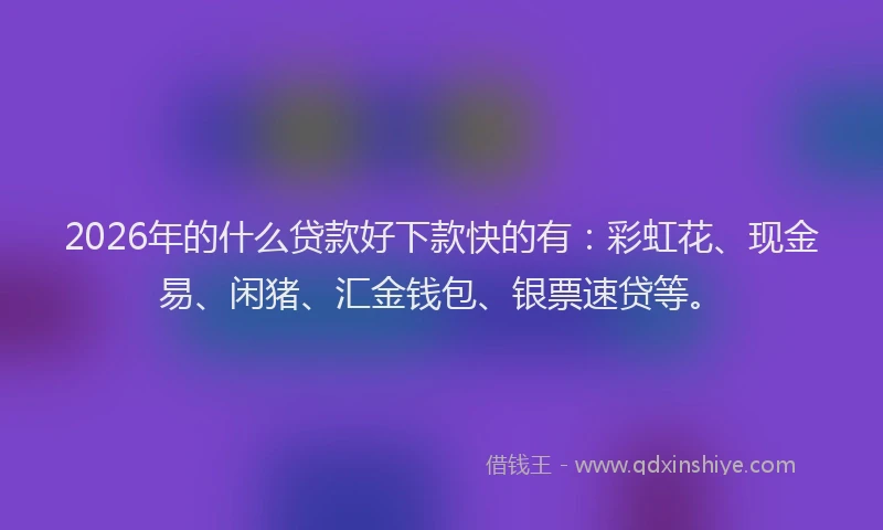 2026年的什么贷款好下款快的有:彩虹花、现金易、闲猪、汇金钱包、银票速贷等。